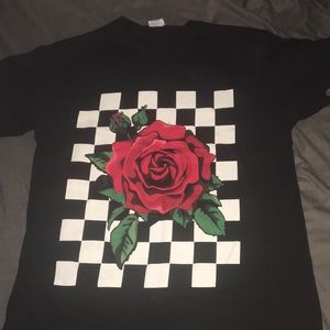 Black Shirt with Rose and checkerboard design